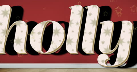 Festive Holiday Text Animation with Red Background and Star Accents