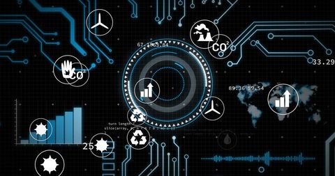 Digital Interface Showing Eco-Friendly and Data Networking Icons - Download Free Stock Images Pikwizard.com