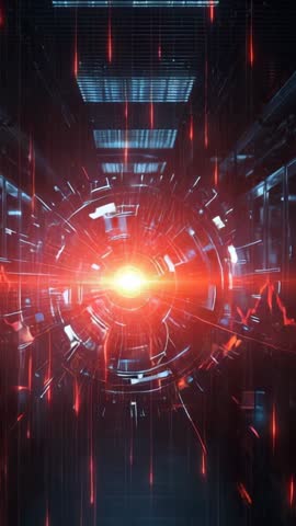 Activating Orb Core in Futuristic Corridor with Spinning Rings and Pulsing Red Core