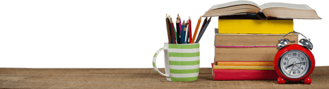 Transparent Stack of Books, Alarm Clock, and Pencils on Wooden Table - Download Free Stock Videos Pikwizard.com