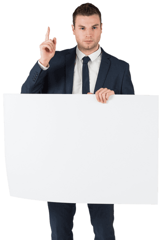 Confident Businessman Holding White Board with Index Finger Raised - Download Free Stock Videos Pikwizard.com