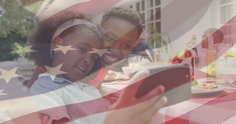 Family Celebrating with Selfie and American Flag Overlay - Download Free Stock Images Pikwizard.com