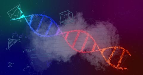 Abstract DNA Strand Overlaying Mathematical Equations