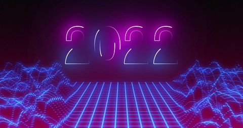 Futuristic 2022 Celebration with Neon Lights and Grid Landscape - Download Free Stock Images Pikwizard.com