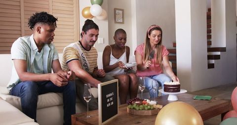 Group of Friends Enjoying a Festive Home Celebration