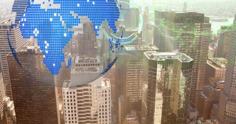 Digital Globe and Virtual Graphics Over Cityscape