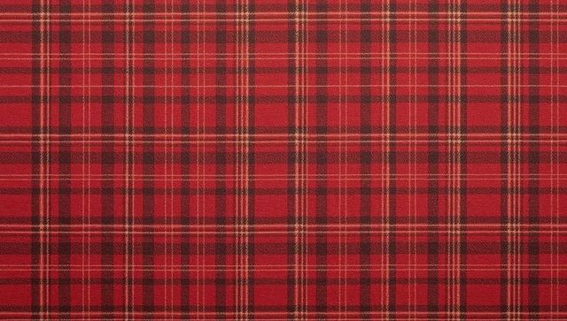 Red tartan plaid textile pattern featuring woven texture and classic scottish check design