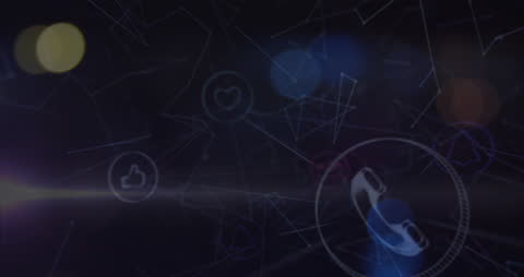 Digital Network Animation with Social Media Icons and Flares