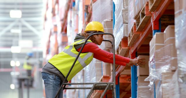 Warehouse Worker Organizing Inventory on High Shelves - Download Free Stock Images Pikwizard.com