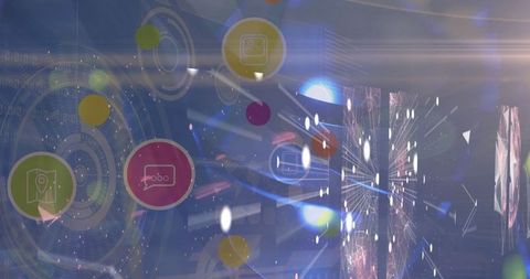 Futuristic digital icons overlay on network connections