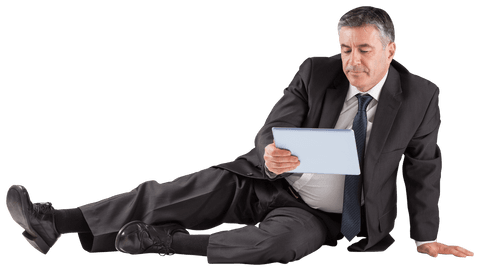mature businessman sitting with tablet on transparent background - Download Free Stock Videos Pikwizard.com