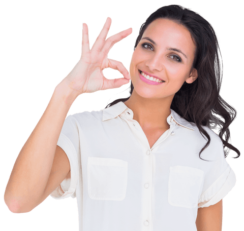 Happy Woman Making OK Hand Gesture Transparent Background