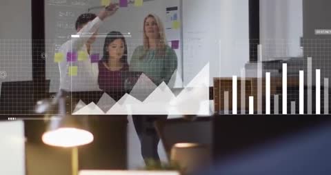 Team Collaborating on Data Visuals in Modern Office