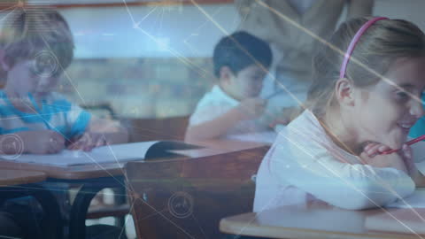 Young Girl Learning in a Futuristic Tech-Enhanced Classroom