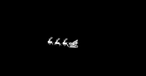 Christmas Sleigh Silhouette with Reindeer Against Black Background