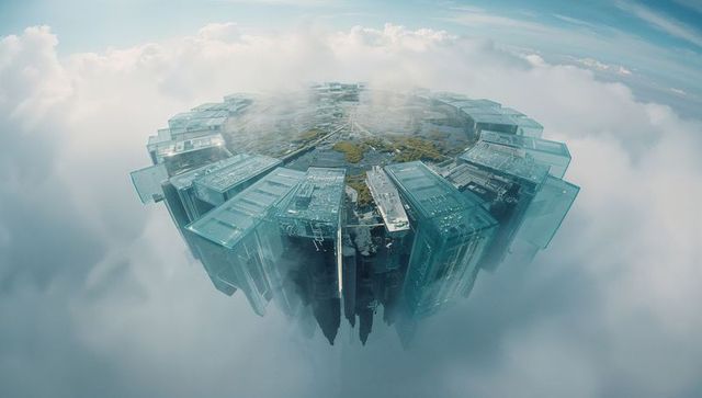 Futuristic Hovering City Above Clouds with Eco-Friendly Design