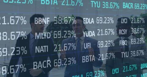 Businessmen Analyzing Digital Stock Market Data Overlay
