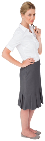 Confident Businesswoman Smiling Holding Glasses Transparent Background