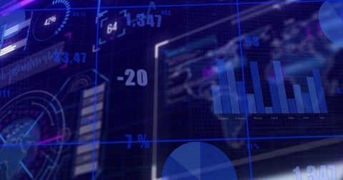 Futuristic Digital Dashboards with Data Visualizations and Analytics