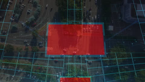 Digital Interface Overlay on Cityscape Street view