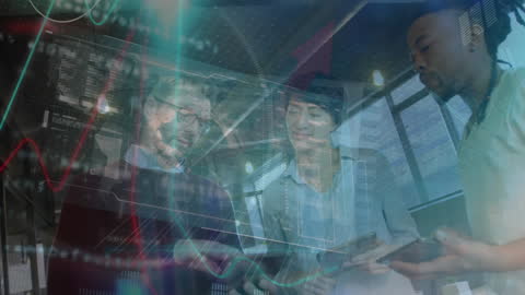 Diverse Business Team Analyzing Virtual Data Interface