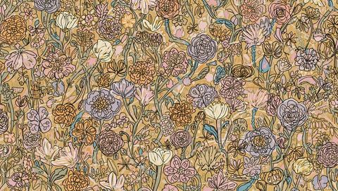 Hand-drawn botanical pattern with colorful floral design