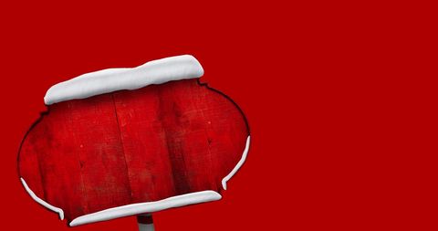 Festive Wooden Blank Sign with Snow on Red Background