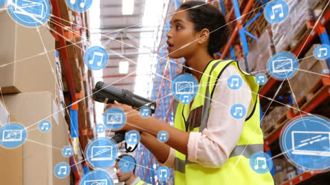 Warehouse Worker Connected in Global Network System