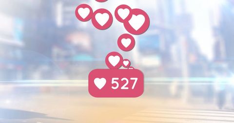 Rising Social Media Love Icons Over Urban Cityscape - Download Free Stock Images Pikwizard.com