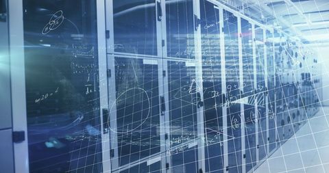 Calculations Overlaying Modern Server Room Environment - Download Free Stock Images Pikwizard.com