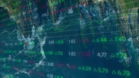 Ocean Waves Merging with Dynamic Financial Trading Data Graphics