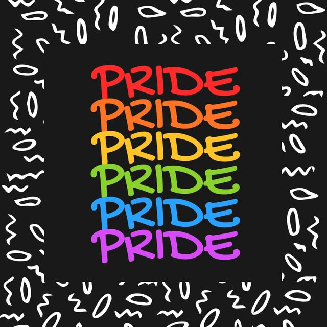 Vibrant Pride Text on Black Background with White Zig-Zag Shapes - Download Free Stock Templates Pikwizard.com