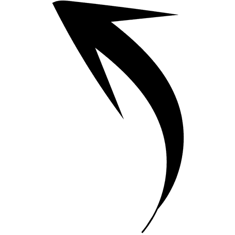 Curved black arrow on transparent background