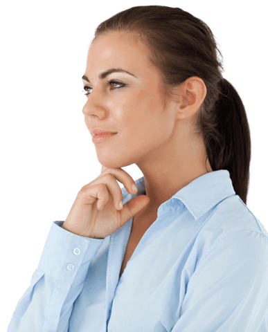 Transparent Image of Pensive Businesswoman in Blue Shirt