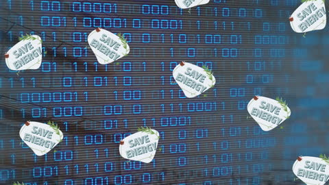 Digital Save Energy Message on Binary Code Background