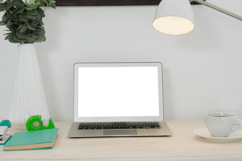 transparent screen laptop on minimalist desk with lamp - Download Free Stock Videos Pikwizard.com