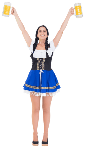 Oktoberfest Woman Holding Beer Steins with Joy Transparent Background