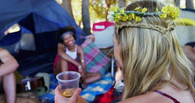 Friends Camping and Enjoying Outdoor Music Festival - Download Free Stock Images Pikwizard.com