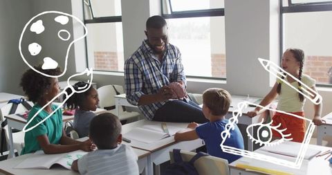 Teacher Holding Brain Model Teaching Science and Creative Learning to Young Students