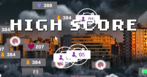 High Score Social Media Idealization Over Vibrant Cityscape - Download Free Stock Images Pikwizard.com