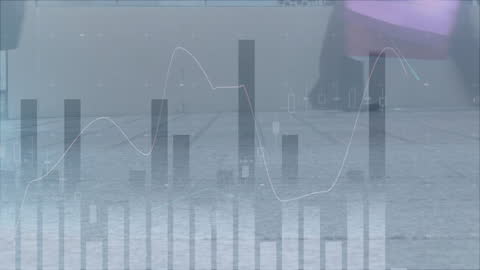 Financial Graphs Overlaying Busy Urban Street