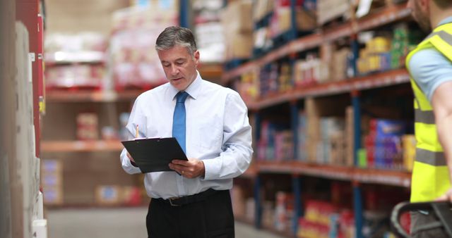 Warehouse Manager Inspecting Inventory with Clipboard - Download Free Stock Images Pikwizard.com