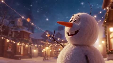 Charming Snowman Enjoying Festive Village Snowfall