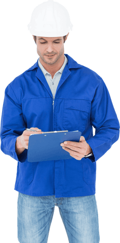 Transparent Construction Worker Writing with Blue Clipboard - Download Free Stock Videos Pikwizard.com