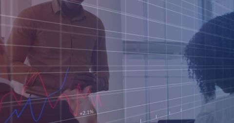 Financial team discussing growth trends in modern office