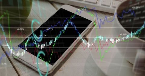 Smartphone Displaying Financial Data with Graphs and Charts