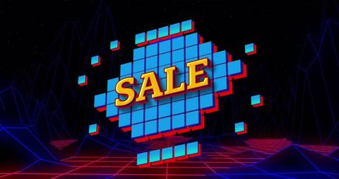 Retro Digital Sale Sign with Neon Style Graphics