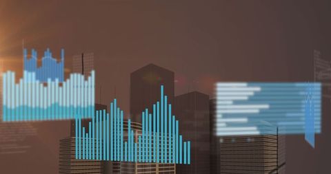 Cityscape Blended with Digital Graphs Reflecting Global Economy - Download Free Stock Images Pikwizard.com