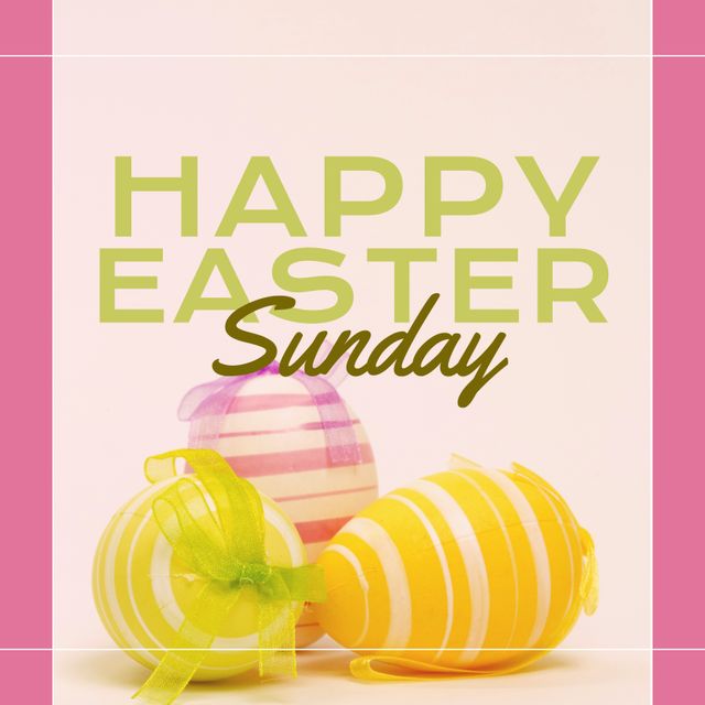 Colorful Striped Easter Eggs with 'Happy Easter Sunday' Text on Pink Background - Download Free Stock Templates Pikwizard.com