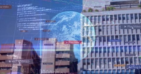 Futuristic Digital Earth Overlays Urban Technological Landscape